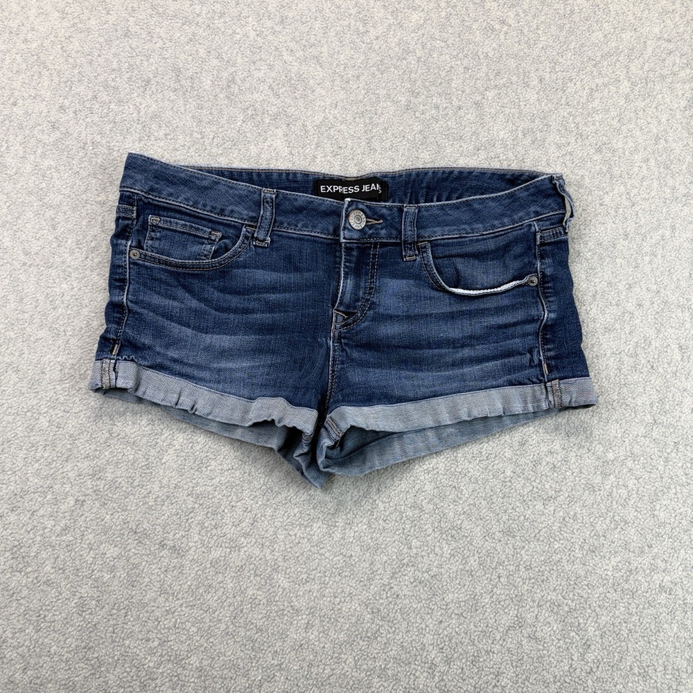Express Women's Size 8 Dark Wash Low-Rise Cuffed Denim Short Shorts